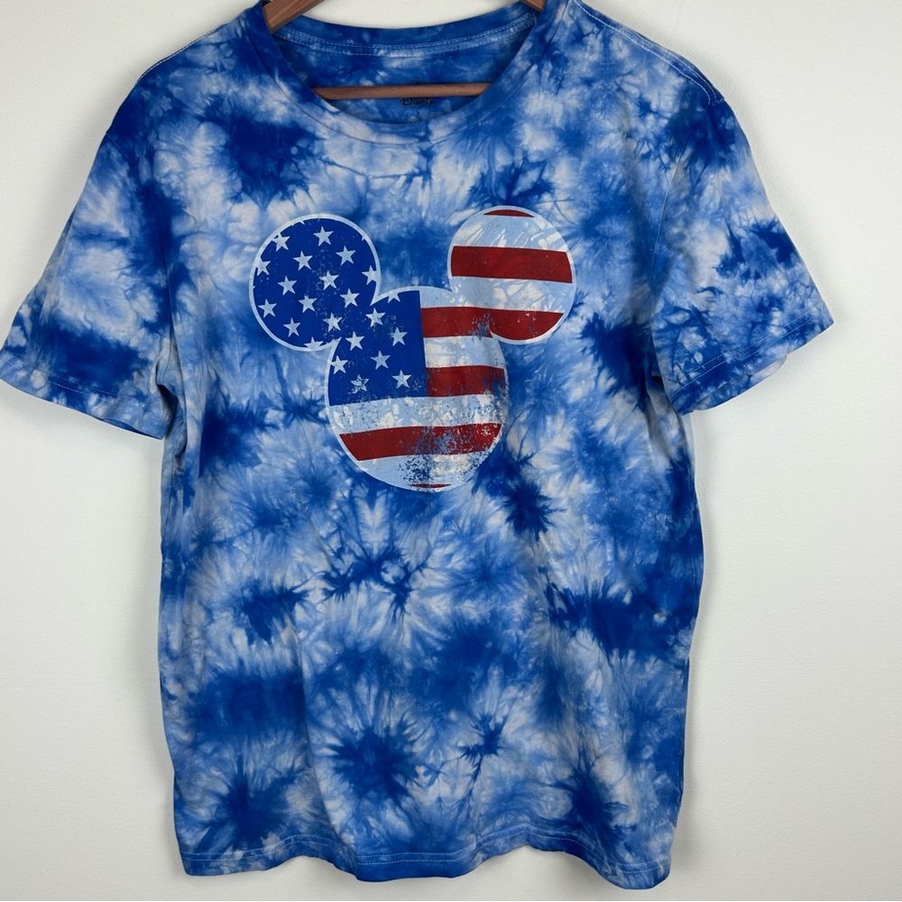 Disney Mickey Blue Tie-Dyed Tee with Patriotic Mickey Design sz M 4th of July